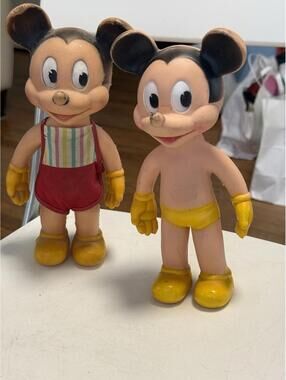 Walt Disney 1950's MICKEY MOUSE 10.5" tall Sun Rubber Co. squeeze doll Lot Of 2